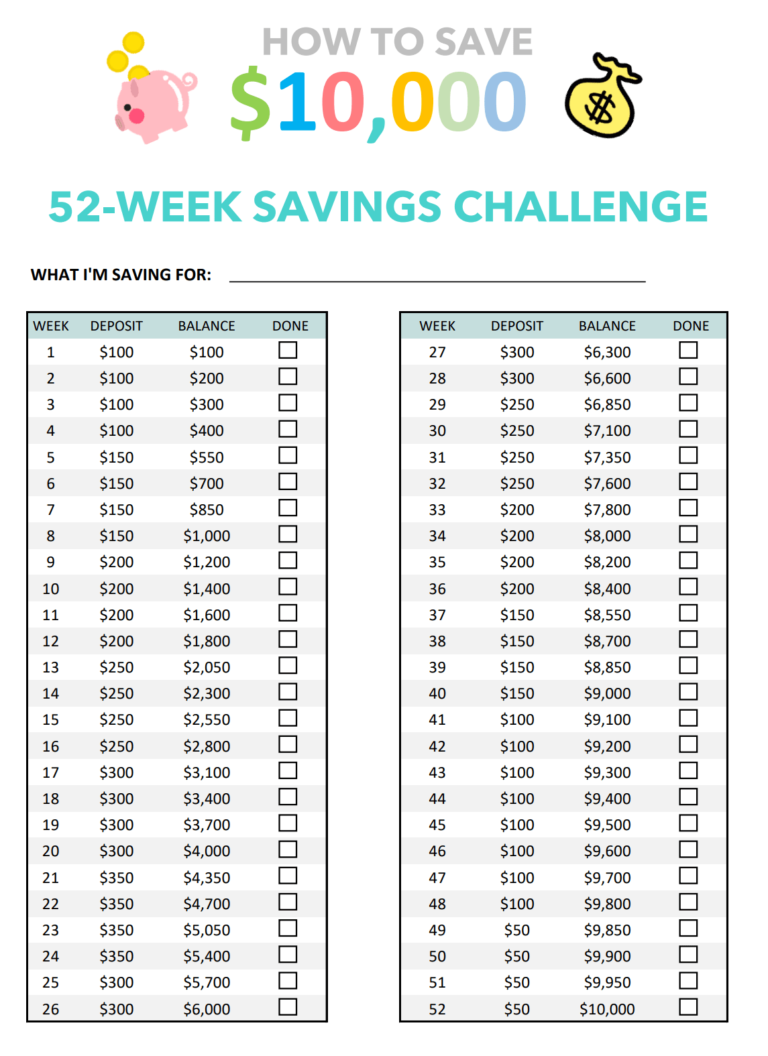 52 Week Money Challenge Printable