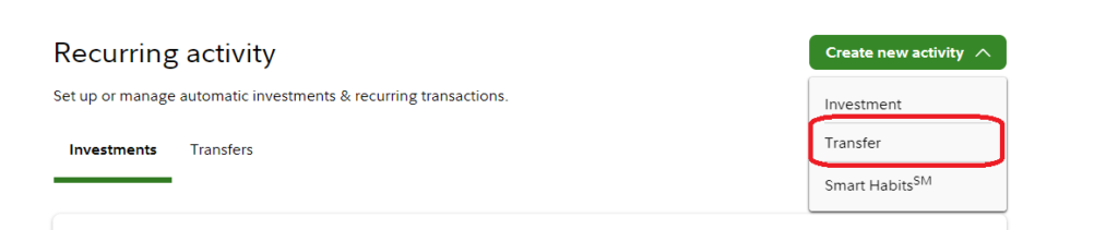 Recurring activity setup automated investing in fidelity
